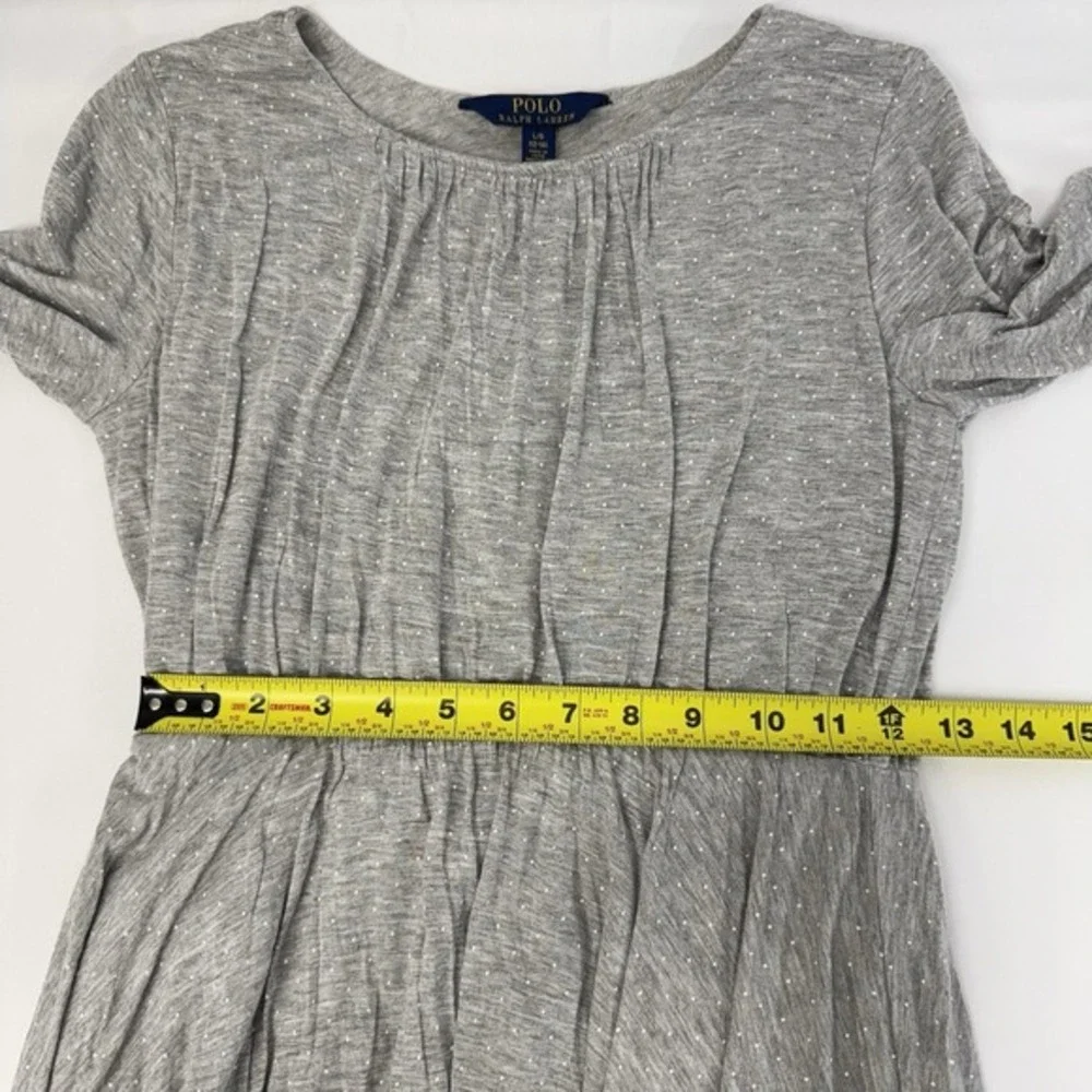 POLO Ralph Lauren Girl's Polka Dot Fit & Flare Dress‎ Grey Preppy Babydoll Large